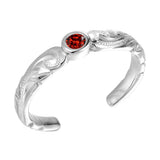 Wave Engraved Toe Ring Toe Ring Island by Koa Nani Sterling Silver Garnet 