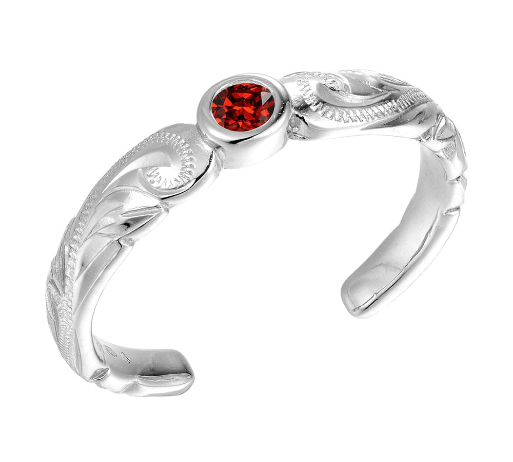 Wave Engraved Toe Ring Toe Ring Island by Koa Nani Sterling Silver Garnet 