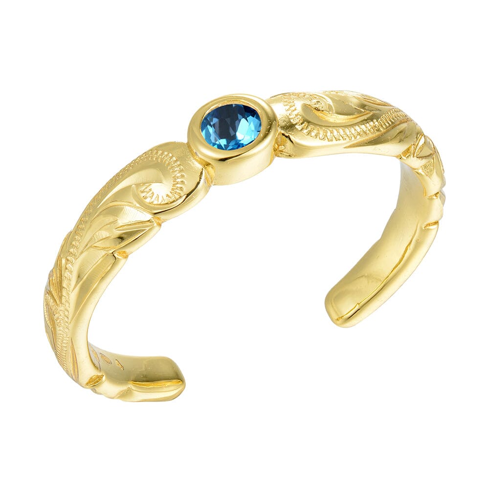 Wave Engraved Toe Ring Toe Ring Island by Koa Nani Gold Vermeil Blue Topaz 