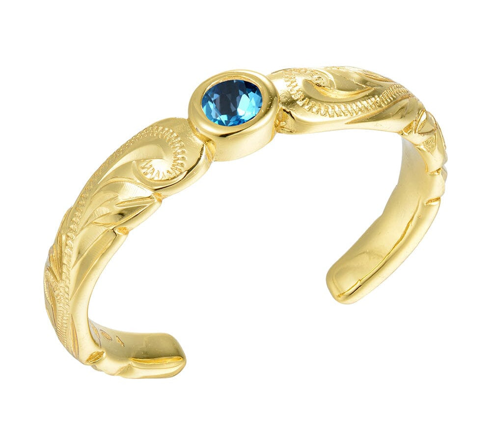 Wave Engraved Toe Ring Toe Ring Island by Koa Nani Gold Vermeil Blue Topaz 