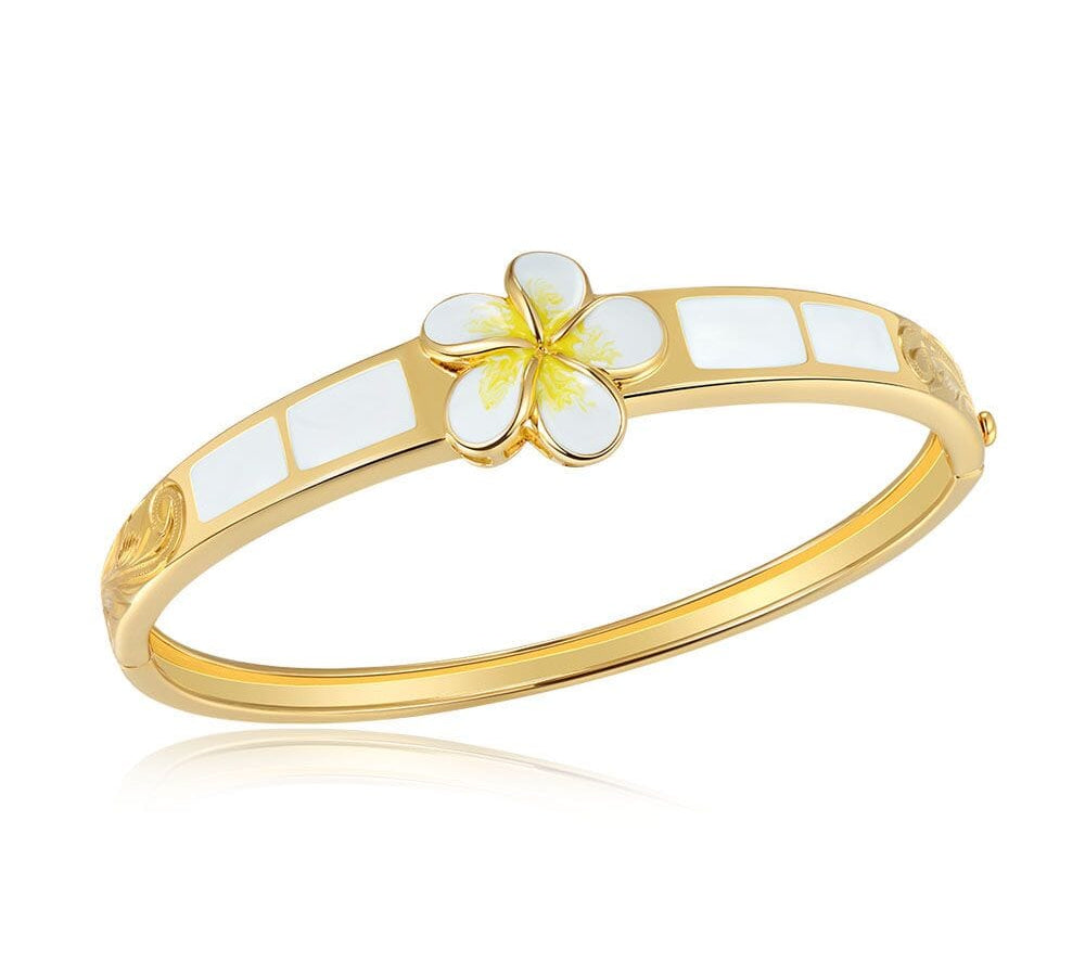 White Pua Melia Engraved Bangle Bangle Island by Koa Nani 