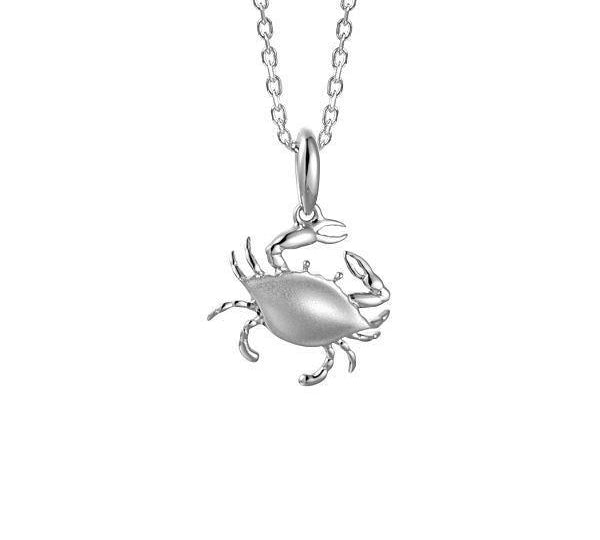 The picture shows a 14K white gold blue crab pendant.