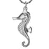 The picture shows a 14K white gold seahorse pendant with diamonds.