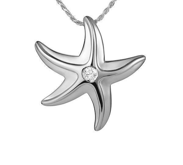 The picture shows a 14k white gold starfish pendant with one diamond.
