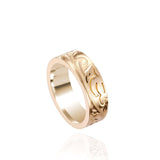 The picture shows a 14K yellow gold sea turtle naupaka 6 mm ring.