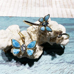 14k yellow gold Larimar Butterfly Sleek Bangle with aquamarine gems and diamonds