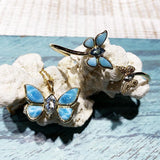 14k yellow gold Larimar Butterfly Sleek Bangle with aquamarine gems and diamonds