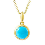 The picture shows a 14K yellow gold larimar circle pendant.