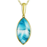 The picture shows a 14K yellow gold larimar pendant.