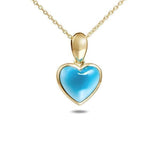The picture shows a 14K yellow gold larimar heart pendant.