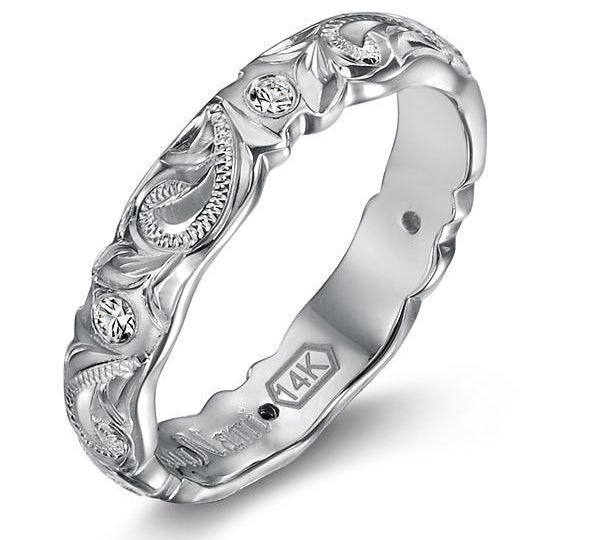 The picture shows a 4mm 14K white gold ring.