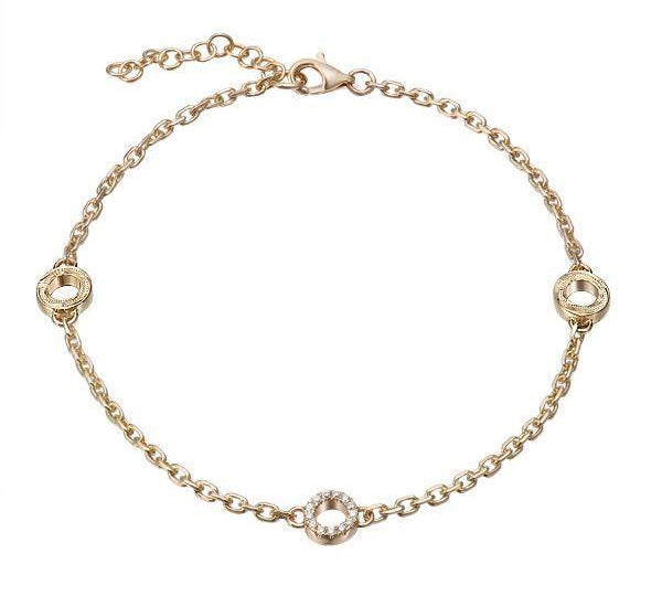 The picture shows a 14K yellow gold ohana bracelet with diamonds.
