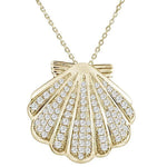 The picture shows a 14K yellow gold pavé diamond oyster shell pendant.
