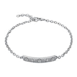The picture shows a 14K white gold plumeria bar bracelet with diamonds.