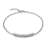 The picture shows a 14K white gold plumeria bar bracelet with diamonds.