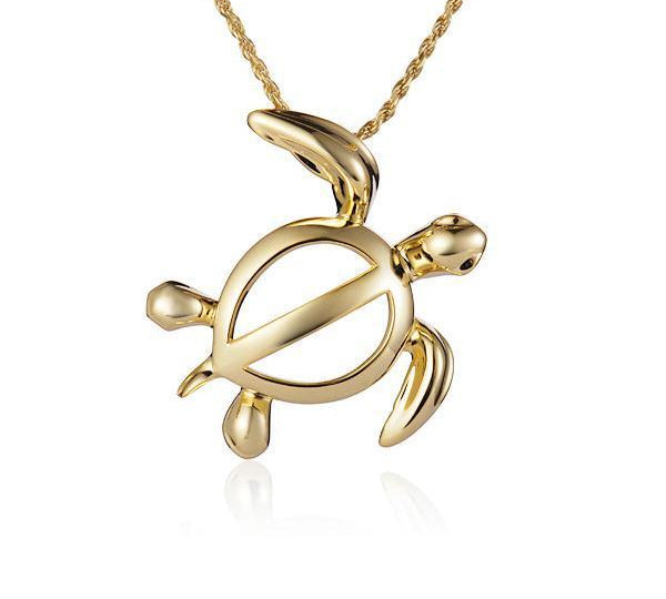 The picture shows a 14K yellow gold polynesian sea turtle pendant.