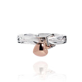 The picture shows a 14K rose gold and 925 sterling silver heart ring with hand engravings.
