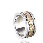 The picture shows a 14K two-tone yellow and white gold ring of 8 mm.