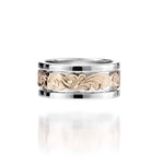 The picture shows a 14K two-tone yellow and white gold ring of 8 mm.