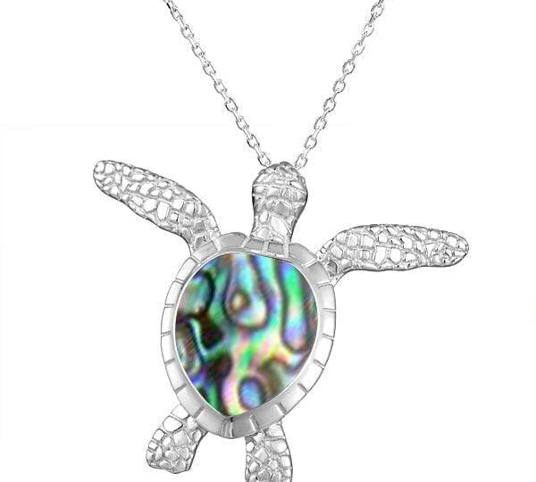 Sterling silver abalone pendant desinged to look like a sea turtle with an abalone shell. 