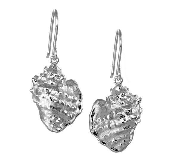 The picture shows a pair of 925 sterling silver conch shell hook earrings.