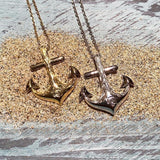14k white gold anchor pendant featuring a hand-engraved sea turtle design