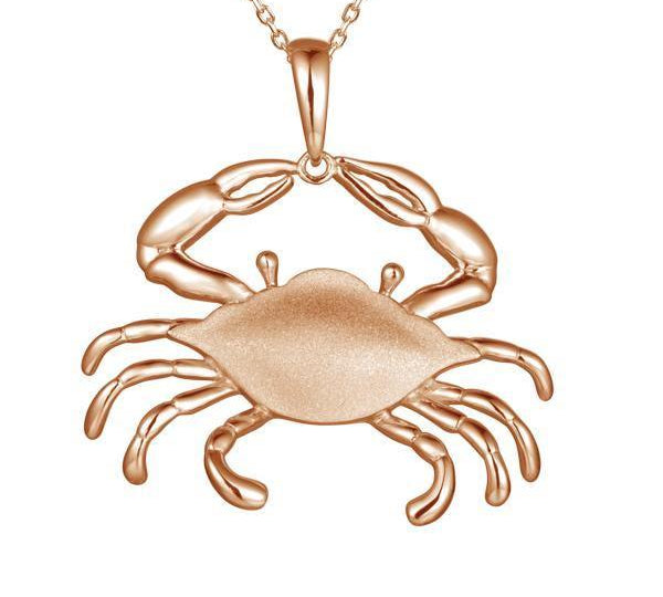 The picture shows a 925 sterling silver, rose gold vermeil crab pendant.