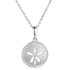 This picture shows a 14K white gold sand dollar pendant with diamonds.