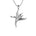 In this photo there is a small white gold bird of paradise pendant with diamonds.