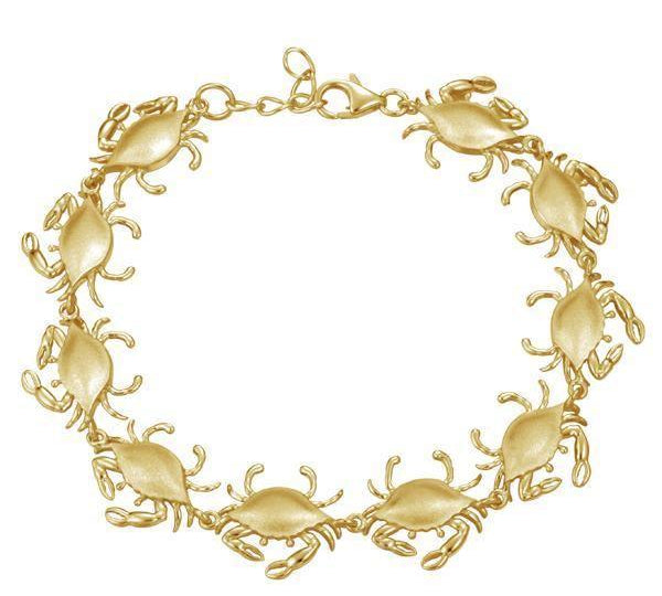 The picture shows a 925 sterling silver yellow gold-plated blue crab bracelet.