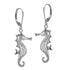 The picture shows a pair of 14K yellow gold diamond seahorse hook lever-back earrings