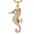 The picture shows a 14K yellow gold seahorse pendant with diamonds.