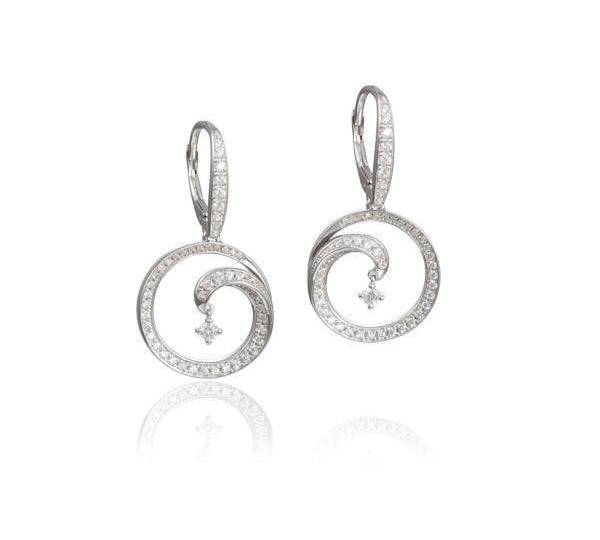 The picture shows a pair of 925 sterling silver drop of water lever-back earrings with topaz and aquamarine.