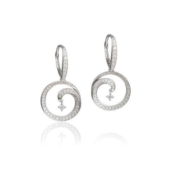 The picture shows a pair of 925 sterling silver drop of water lever-back earrings with topaz and aquamarine.