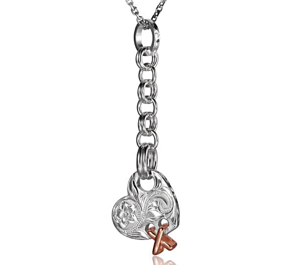 Engraved Chained Heart Pendant Pendant Island by Koa Nani Two-Tone Rose Gold 