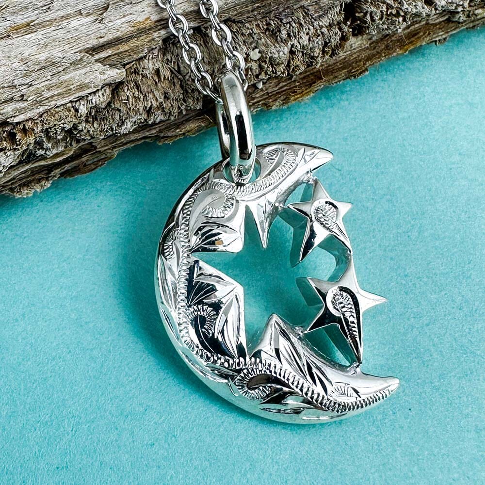 Engraved Moon & Star Pendant Pendant Island by Koa Nani 
