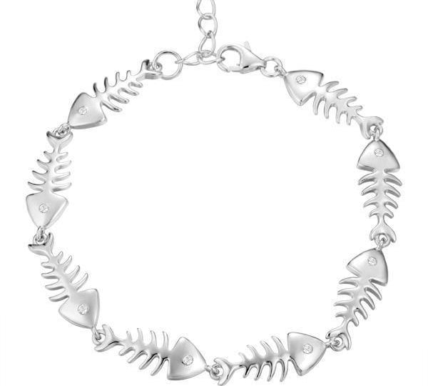 The picture shows a 925 sterling silver fish bone bracelet with topaz.
