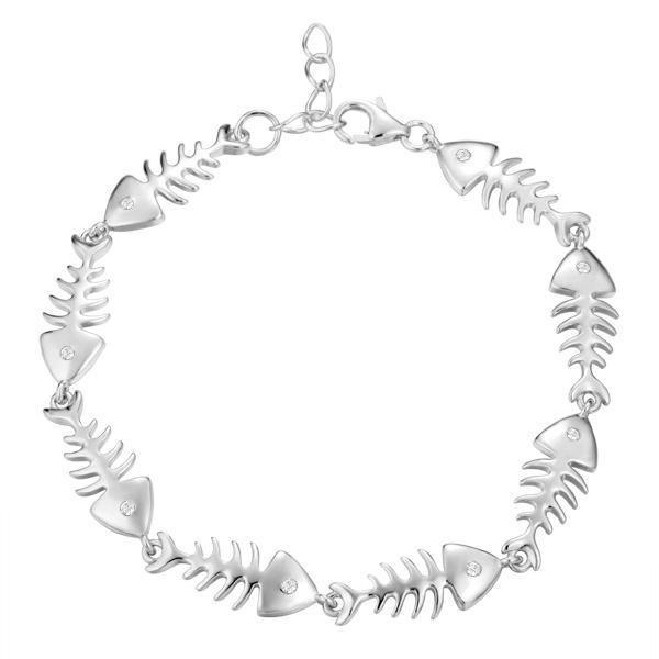 The picture shows a 925 sterling silver fish bone bracelet with topaz.
