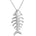 The picture shows a 14K white gold fish bone pendant with a diamond eye.