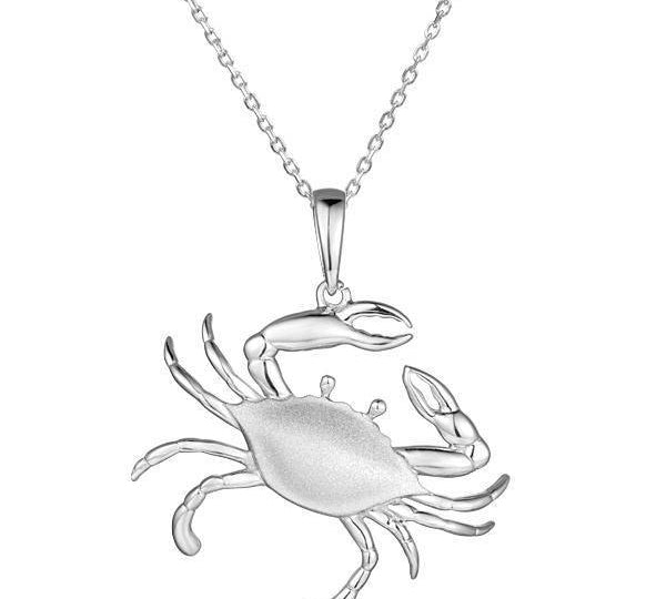 The picture shows a 925 sterling silver white gold plated crab pendant.