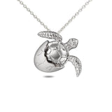 The picture shows a 925 sterling silver sea turtle hatchling pendant.