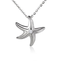 The picture shows a 925 sterling silver white gold vermeil starfish pendant with cubic zirconia.