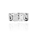 The picture shows a 925 sterling silver 8 mm ring with hand engravings including sea turtles.