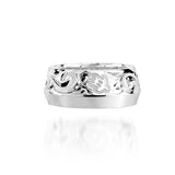 The picture shows a 925 sterling silver 8mm ring with hand engravings including sea turtles.