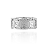 The picture shows a 925 sterling silver 8mm ring with hand engravings including sea turtles