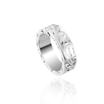 The picture shows a 925 sterling silver matching sea turtle 6mm ring with hand engravings.
