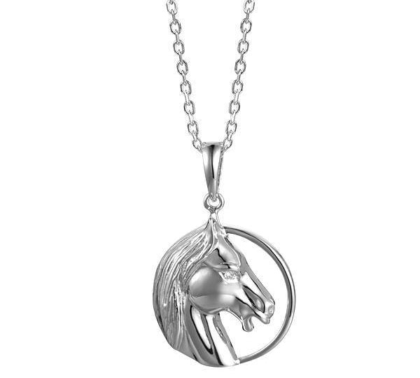 In this photo there is a 925 sterling silver horse infinity pendant with a topaz gemstone.