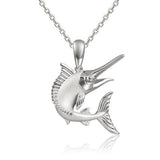 The picture shows a 925 sterling silver marlin pendant with topaz.