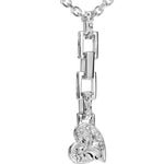 The picture shows a 925 sterling silver heart pendant with hand-engraved designs including a plumeria paired with topaz.