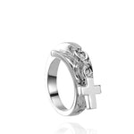 The picture shows a 925 sterling silver cross wrap ring with hand-engravings.